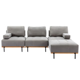 100.7'' L - Shape Sectional Sofa 3 - Seater Couches with a Removable Ottoman, Comfortable Fabric for Living Room, Apartment, Grey - SG001210AAE - image - 6