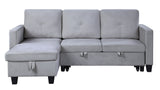 Nova Light Gray Velvet Reversible Sleeper Sectional Sofa with Storage Chaise - Home Elegance USA