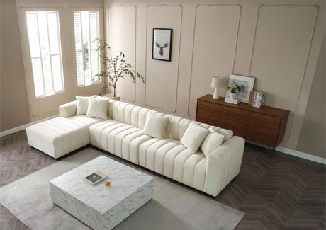 139'' Channel Tufted Sofa Velvet Upholstered Left Chaise Modular Sofa  beige