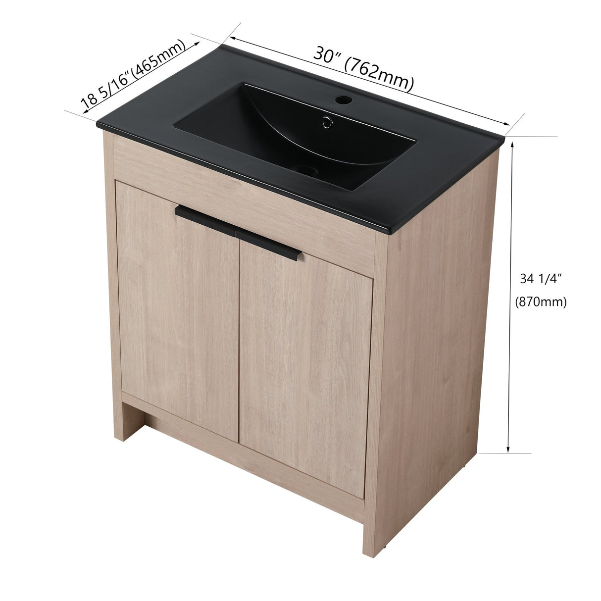 30 Inch Freestanding Bathroom Vanity with Black Ceramic Sink & 2 Soft - Close Cabinet Doors (BVB02430PLO - BL9075BK),W1286S00019 - W999S00064 - image - 13