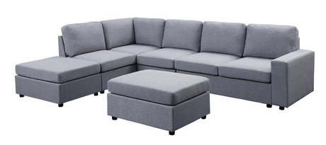 Cassia 120' Light Gray Linen 7 Seat Reversible Modular Sectional Sofa with Ottoman - sold by Home Elegance USA
