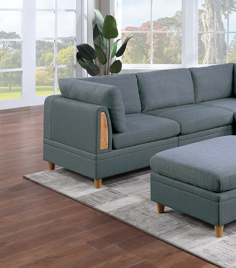 Contemporary Living Room Furniture 6pc Modular Sectional Sofa Set Steel Dorris Fabric Couch 3x Wedges 2x Armless Chair And 1x Ottomans - sold by Home Elegance USA