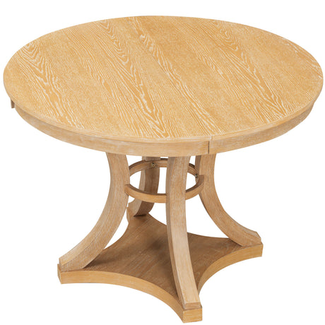TREXM 5-Piece Retro Functional Dining Table Set Extendable Round Table and 4 Upholstered Chairs for Dining Room and Living Room (Natural) - sold by Home Elegance USA