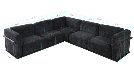 120' length , Fashionable modular sofa with iron and wood frame chenille sofa, black ,uitable for living room - sold by Home Elegance USA
