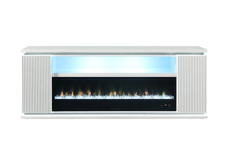 Contemporary Style TV Stand Electric Fire Place 3-Level Brightness Setting Room Temperature Control White Finish Primary Living Room - sold by Home Elegance USA