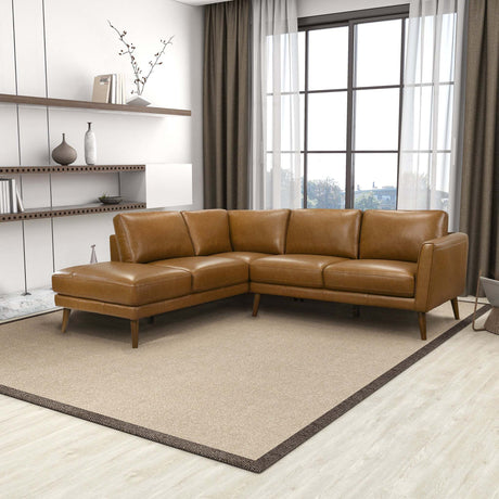 Mid-In Mod Benson Tan Leather Sectional Sofa with Left Facing Chaise - sold by Home Elegance USA