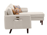 Mia Beige Sectional Sofa Chaise with USB Charger & Pillows - Home Elegance USA