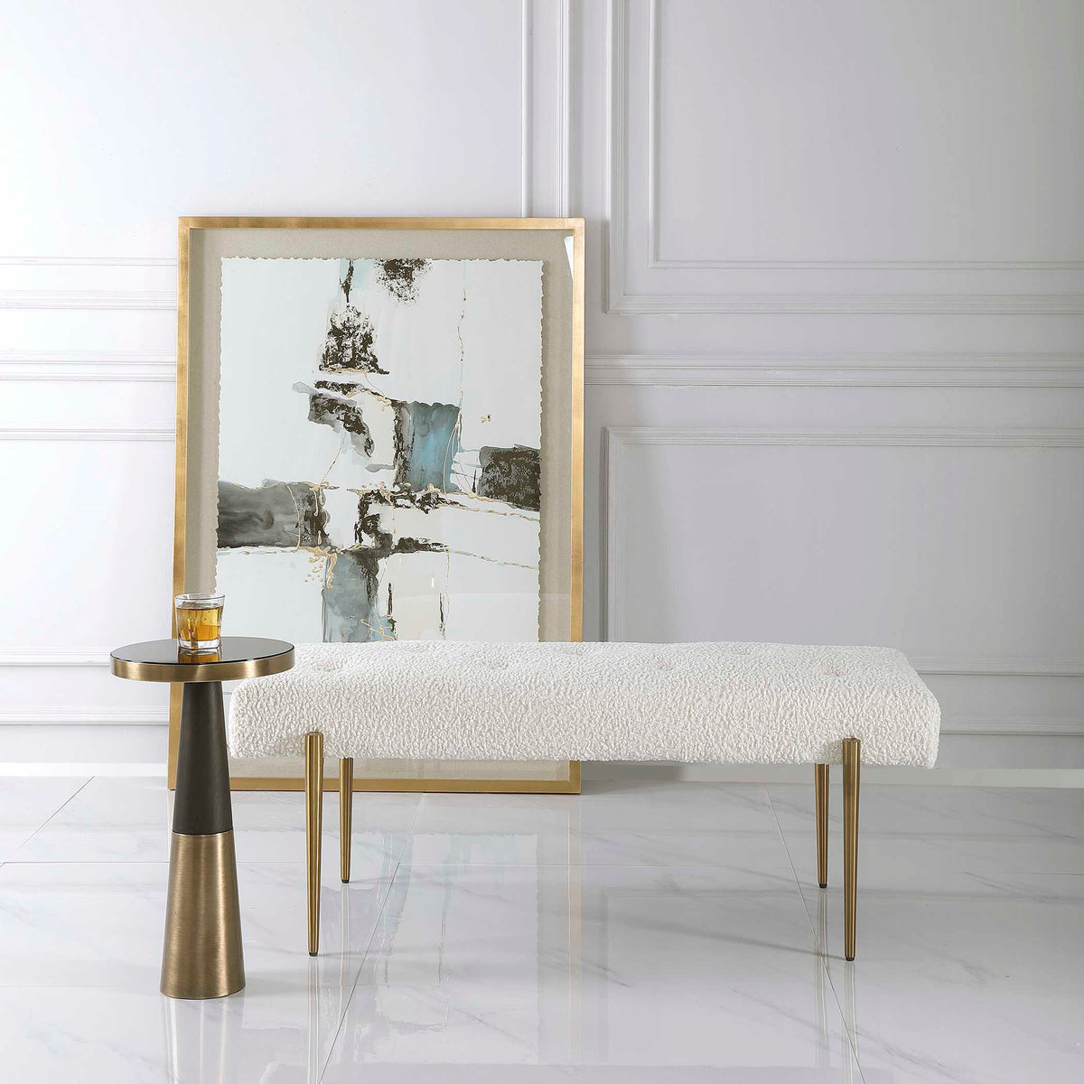 Olivier Bench - White / Gold by Uttermost - View 9