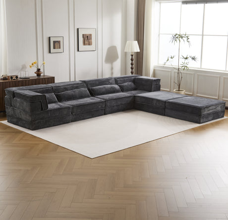 Compression Mahjong Sofa,Convertible Floor Sofa Bed,DIY Boneless Modular Sectional Sofa,No Assembly Required,Circle fleece fabric,Oversized 4 Seater with 2 Ottoman,Dark-grey - sold by Home Elegance USA