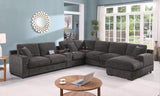 Chiara 141.5'W Gray Chenille Fabric Corner Sectional Sofa with Right-Facing Chaise, Cupholders, and Charging Ports