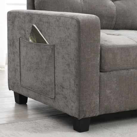 Modern Chenille U-Shaped Sectional Sofa with Acrylic Table Top, USB Charger, Storage Drawers, and Movable Ottoman in Gray - sold by Home Elegance USA