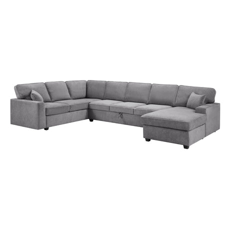 Samara 137'W Gray Chenille Sectional Sofa with Right-Facing Chaise, Underseat Storage, Throw Pillows - sold by Home Elegance USA