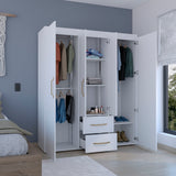 Wardrobe, Deluxe Armoire with Multiple Storage Options and Metal Accents, White - sold by Home Elegance USA