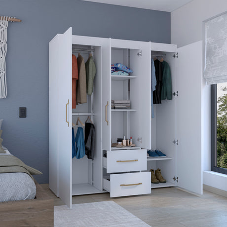 Wardrobe, Deluxe Armoire with Multiple Storage Options and Metal Accents, White - sold by Home Elegance USA
