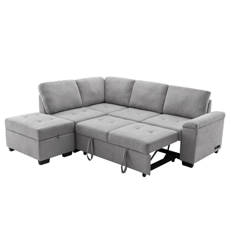 Sleeper Sectional Sofa, L-Shape Corner Couch Sofa-Bed with Storage Ottoman & Hidden Arm Storage & USB Charge  for Living Room Apartment, Gray - sold by Home Elegance USA