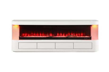 Contemporary Style TV Stand Electric Fire Place 3-Level Brightness Setting Flame Box Display White Finish Primary Living Room - sold by Home Elegance USA