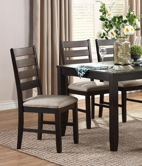 7pc Dining Set Brown Finish Table and 6 Side Chairs Beige Upholstery Seat Ladder Back Wooden Kitchen Dining Furniture - sold by Home Elegance USA