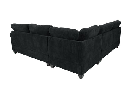 4pc Sectional Set Matching Pillow Cocktail Ottoman Corner Wedge Right And Left Arm Loveseat Corduroy Upholstered Black Finish Primary Living Room - sold by Home Elegance USA
