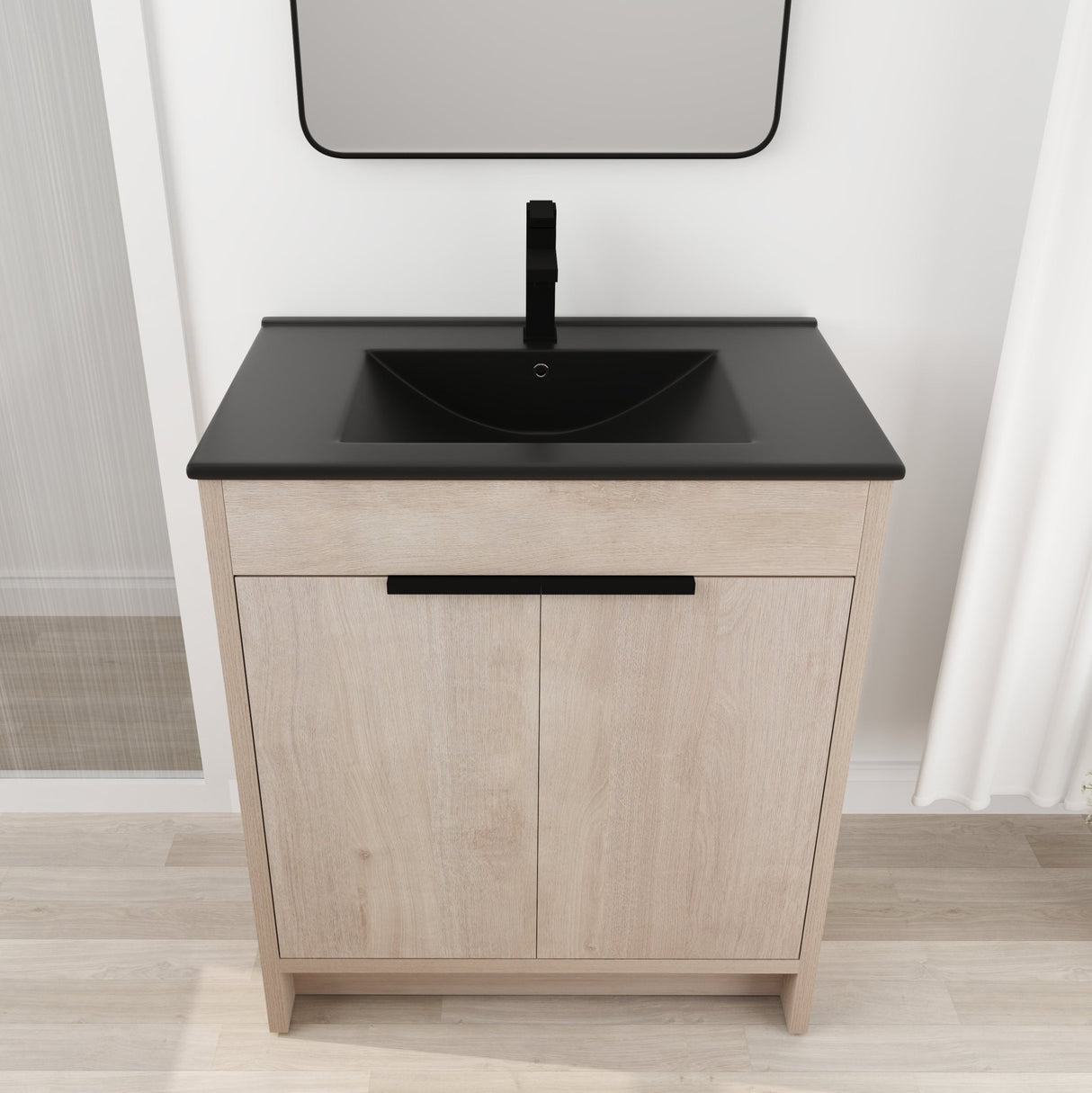 30 Inch Freestanding Bathroom Vanity with Black Ceramic Sink & 2 Soft - Close Cabinet Doors (BVB02430PLO - BL9075BK),W1286S00019 - W999S00064 - image - 9