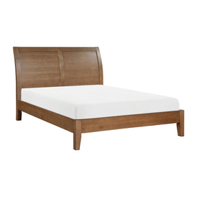 Transitional Bedroom Furniture 1pc Queen Platform Bed Light Brown Finish Sleigh Headboard