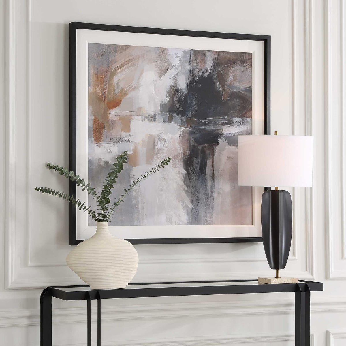 Wings Neutral Abstract Framed Print - Black by Uttermost - View 3