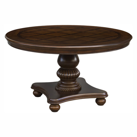 Elegant Design 5pc Dining Set Brown Cherry Finish Pedestal Base Table and 4x Side Chairs Faux Leather Upholstered Traditional Dining Room Furniture - sold by Home Elegance USA