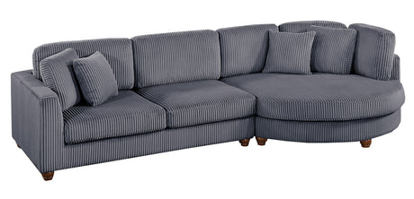 Contemporary 2pc Sectional Set XL Plush Corduroy Fabric Dark Gray LAF Sofa RAF Round Chaise w Pillows Living Room Couch - sold by Home Elegance USA