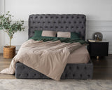 3585QUEEN BED Beautiful line stripe cushion headboard,Portable pneumatic connection rod+Grey Flannelette - Home Elegance USA