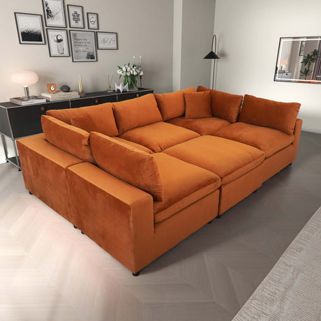 Hayward Modern Oversized Velvet Modular Sectional Sofa in Burnt Orange - sold by Home Elegance USA
