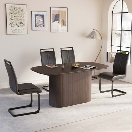 63 'medieval modern brown style MDF dining table and PU armless dining chair set 4. Assemble Desktop and Black metal leg dining chair set, suitable for home&kitchen - sold by Home Elegance USA