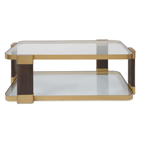 Ryles Glass Coffee Table Brass / Brown / Woodtone - Gold / Dark Brown by Uttermost - View 1