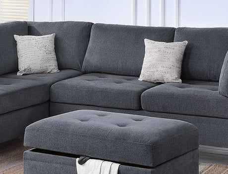 3-PCS Reversible Sectional Set Living Room Furniture Charcoal Color Chenille Couch Sofa, Reversible Chaise Ottoman - sold by Home Elegance USA