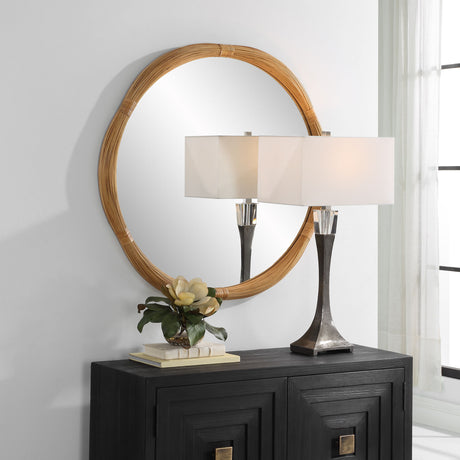 Salina Round Bamboo Mirror - Light Brown by Uttermost - View 2