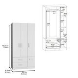Armoire Wardrove 71', 4 Doors, Hanging Rod, 3 Cabinets, 6 Shelves, White - sold by Home Elegance USA