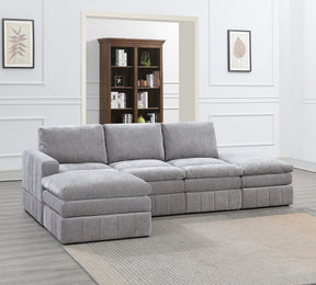 Contemporary 5pc Set Modular Sectional Set 1x One Arm Chair / Wedge 2x Armless Chair 2x Ottoman Granite Color Morgan Fabric Plush Living Room Furniture - sold by Home Elegance USA