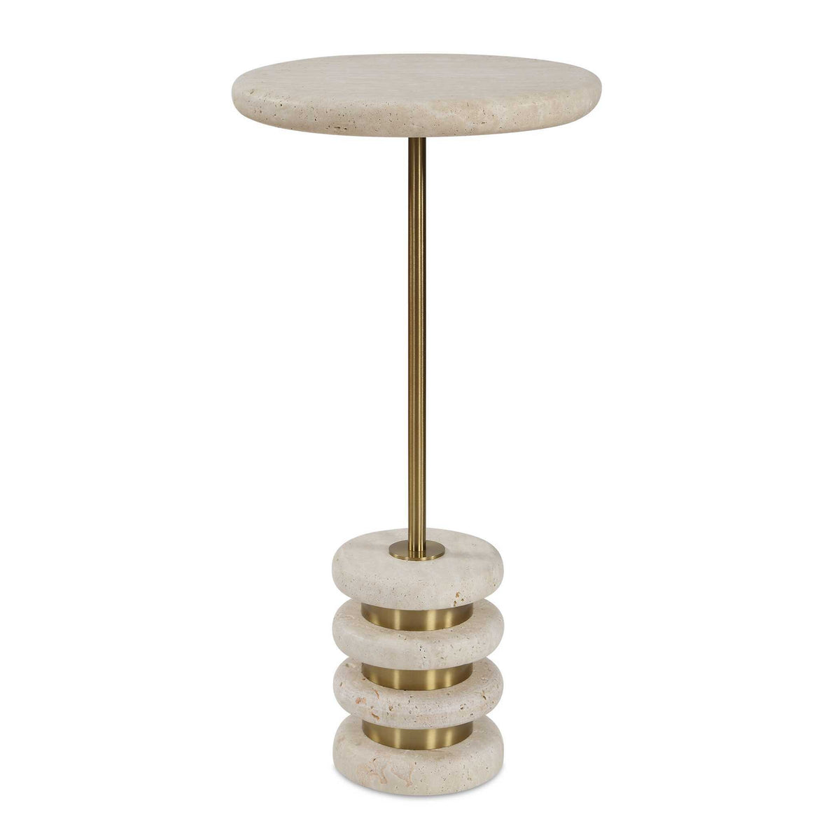 Adames Travertine Drink Table Brass / White - Gold / White by Uttermost - View 1