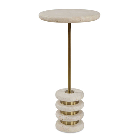 Adames Travertine Drink Table Brass / White - Gold / White by Uttermost - View 1