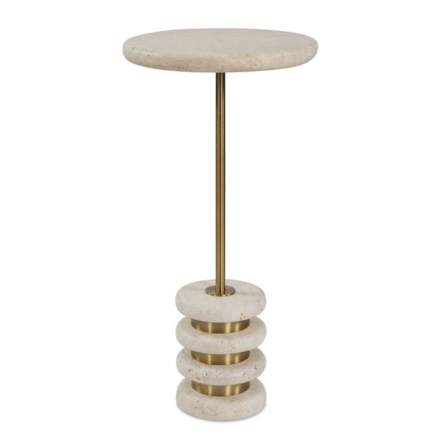 Adames Travertine Drink Table Brass / White - Gold / White by Uttermost - View 1