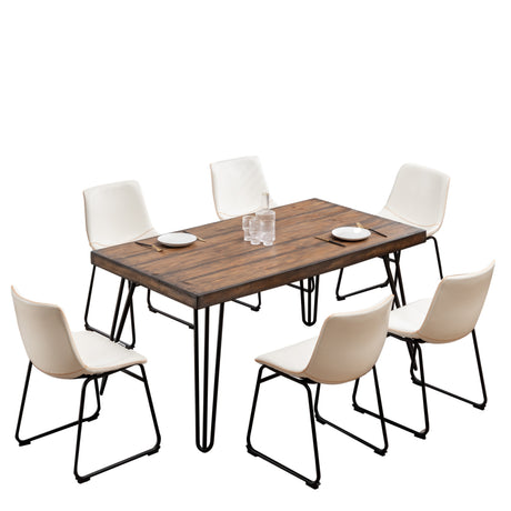 Aryven Industrial 7-Piece Dining Set, Antique White - sold by Home Elegance USA