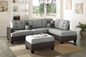 Contemporary Sectional Sofa Grey Polyfiber Linen Like Fabric Cushion Tufted Reversible 3pc Sectional Sofa L/R Chaise Ottoman Living Room Furniture Pillows - sold by Home Elegance USA
