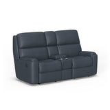 Rio Transitional Leather Power Reclining Loveseat With Console | Flexsteel