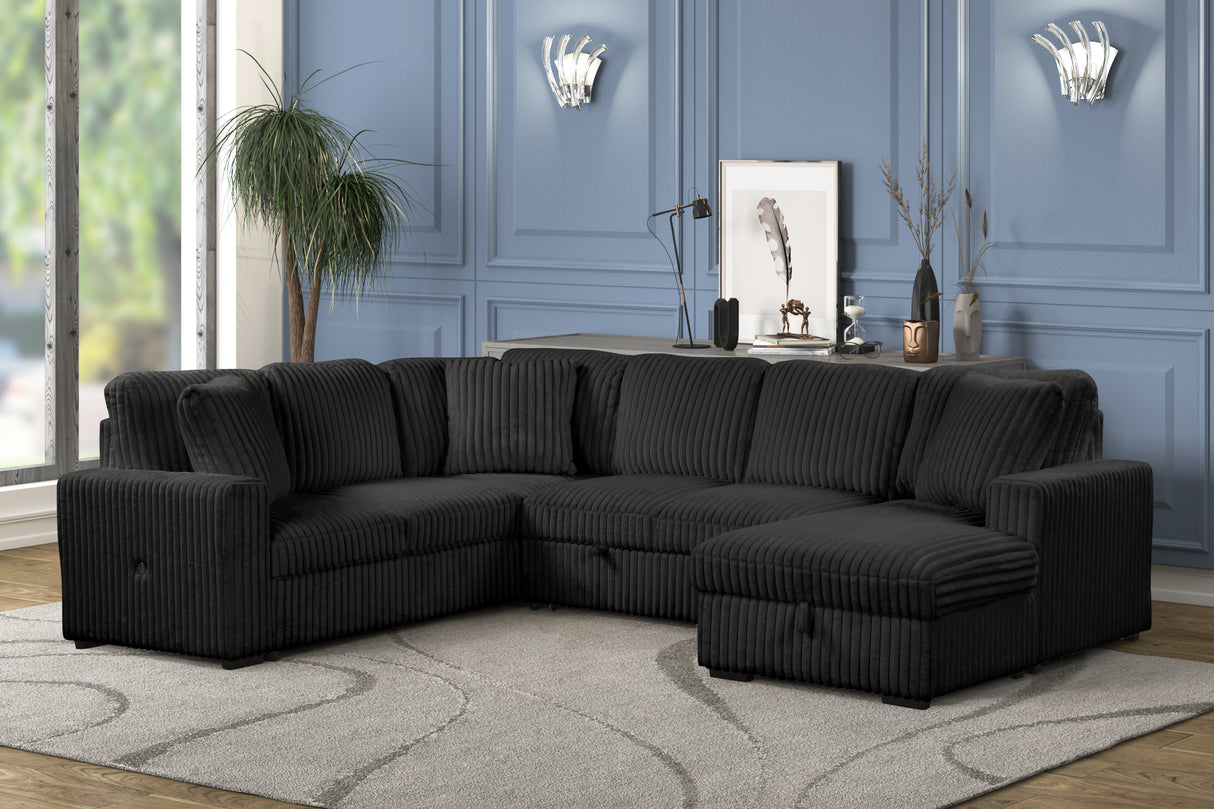 Grande Modern Style Sectional Sofa with USB-C, Sleeper Function & Storage Made with wood in Black (CA INVENTORY)