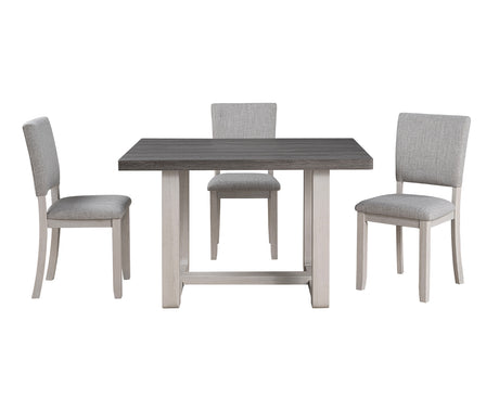 Transitional Style 5pc Dining Set Gray Upholstered Fabric Chairs Dining Table Trestle Base Table 4x Side Chairs Dining Room - sold by Home Elegance USA
