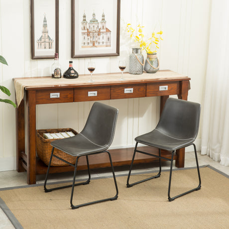 Lotusville 7-Piece Antique Black Finish Wood Dining Table with 6 Gray Faux Leather Chairs Set - sold by Home Elegance USA
