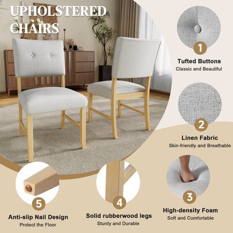 6 Piece Dining Room Table Set, Rustic Farmhouse Dining Room Rectangular Table with 4 Upholstered Chairs and Bench, Solid Wood Kitchen Dining Table Set for 6 Persons (Easy Assembly, Natural Wood Wash) - sold by Home Elegance USA