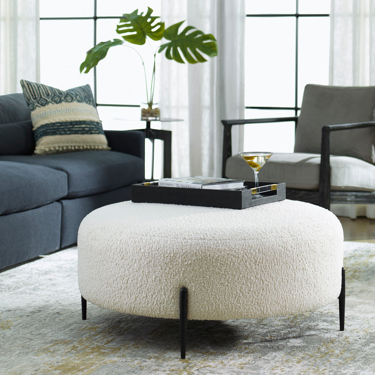 Arles Large Plush Ottoman - White by Uttermost - View 2