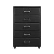 Contemporary Durable Black Faux Leather Covering 1pc Chest of Drawers Silver Tone Bar Pulls Stylish Furniture