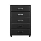 Contemporary Durable Black Faux Leather Covering 1pc Chest of Drawers Silver Tone Bar Pulls Stylish Furniture
