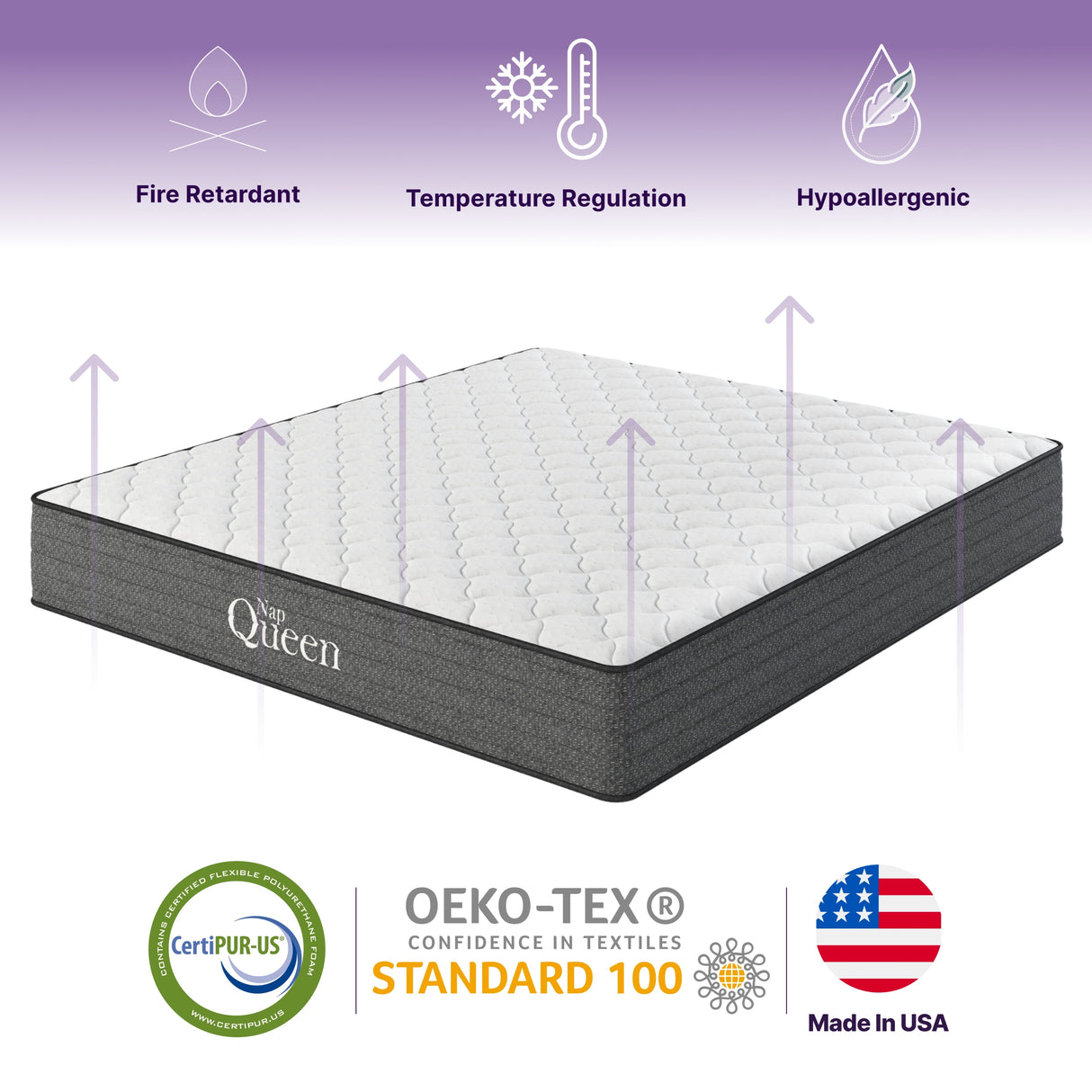 NapQueen Victoria 10 Inch King Cooling Gel Hybrid Mattress in Grey+White with Foam+Spring Construction