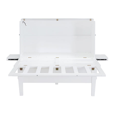 Queen Size Murphy Bed with USB Port and removable Shelves on Each Side,White - Home Elegance USA